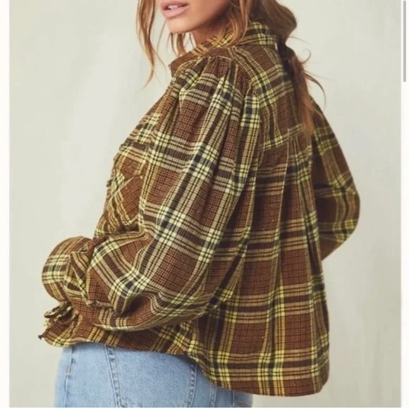 Free People Sun City Plaid Distressed Shirt. NWT Size Small. - Picture 3 of 10